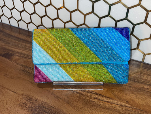 MULTI COLOR STRIPE BEADED CLUTCH